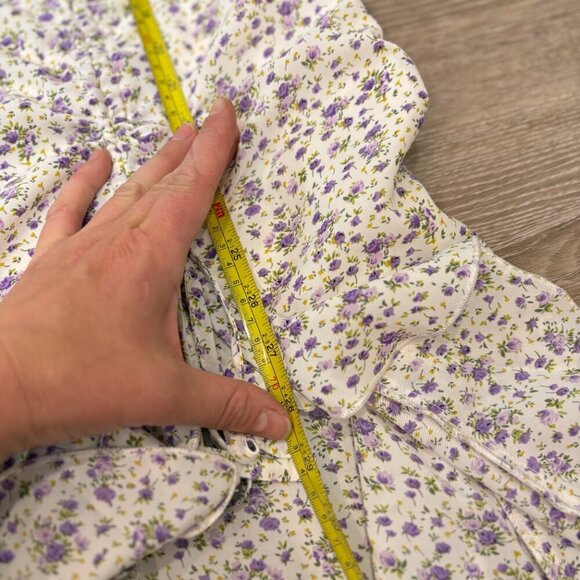 Riley Dress Floral White Midi Dress V-Neck Ruffle Trim sz XL - Picture 5 of 11